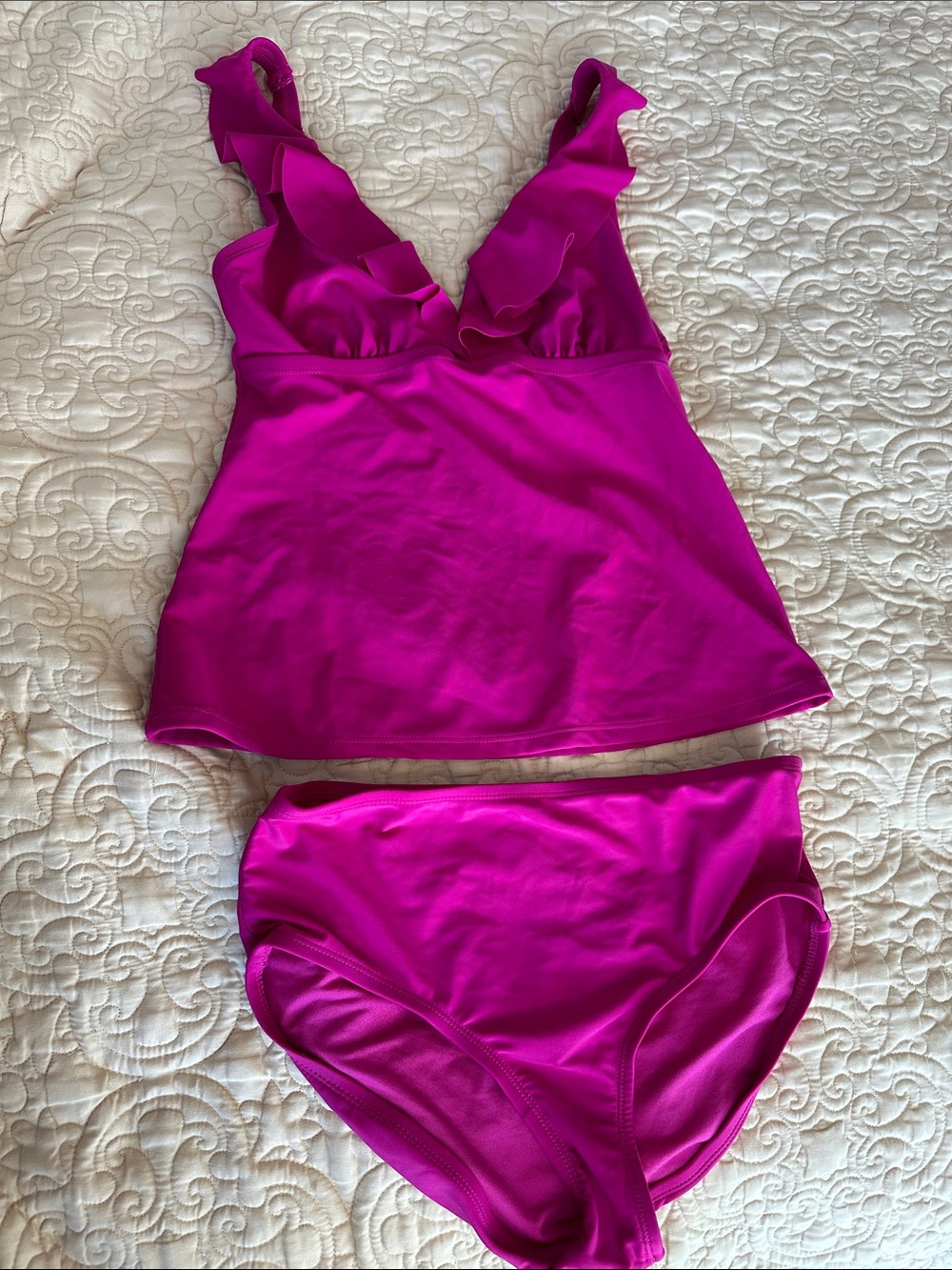 DKNY Magenta Ruffle Tankini Set